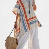 Loredana – Sophisticated Asymmetric Blouse and Wide-Leg Linen Trousers
