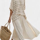 Graziella – Natural Bamboo Striped Top and Flowing Linen Trousers