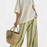 Caterina – Sophisticated Top and Striped Linen Trousers