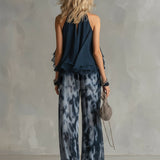 Ludovica | Elegant Set with High Neck Top and Wide-Leg Printed Trousers