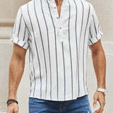 Samuel | Short-Sleeve Summer Henley Shirt with Striped Pattern