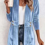 Delaney | Sky Blue Velvet Cardigan with Button