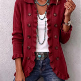 Marta | Ruby Red Ribbed Knit Jacket with Ruffles