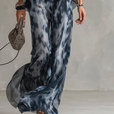 Ludovica | Elegant Set with High Neck Top and Wide-Leg Printed Trousers