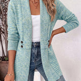 Nova | Ribbed Knit Cardigan with Button Tab in Aqua