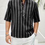 Samuel | Short-Sleeve Summer Henley Shirt with Striped Pattern
