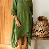 Marta - Asymmetric Cotton and Linen Dress