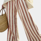Rosalinda – Elegant Rustic Striped Top and Cream Linen Trousers