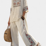 Tiziana – Essential Embroidered Blouse and Wide-Leg Trousers