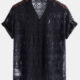 David | Sheer Crochet T-Shirt with Ethnic Pattern