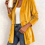 Maeve | Mustard Velvet Cardigan with Button Tab
