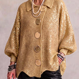 Isadora | Oversized Collar Cardigan with Large Metal Buttons