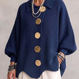 Isadora | Oversized Collar Cardigan with Large Metal Buttons