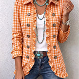 Giulia | Gingham Check Jacket with Ruffles and Buttons