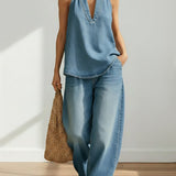 Ivy | Soft Washed Vintage Denim Two-Piece Set