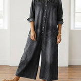 Diana | Vintage Washed Cotton Denim Dungarees with Button Fastening
