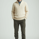 Men's Luxury Roll Neck - Knitted Jacquard Jumper with Zip